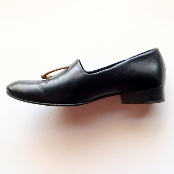 Freda Salvador Black Leather Low Heel Loafers Slip-on Shoes with Ring Detail - Picture 11 of 16
